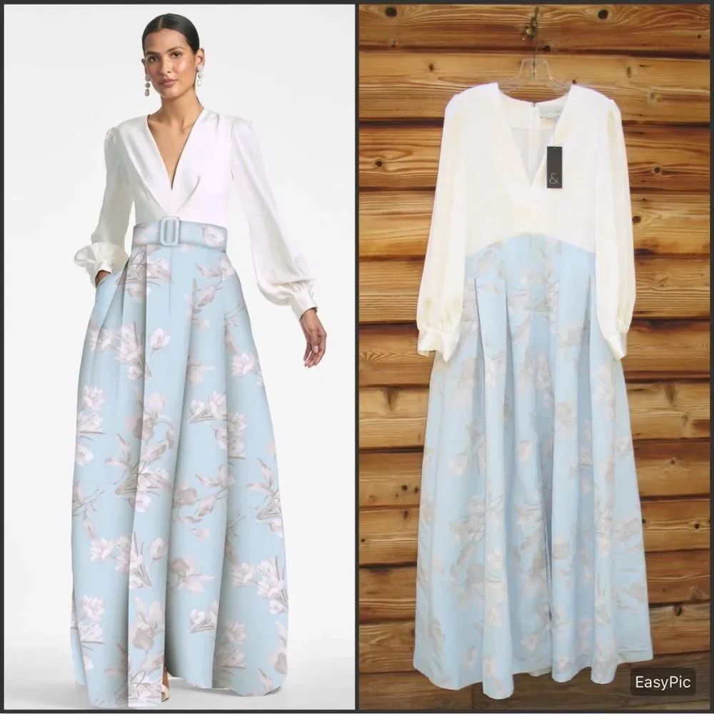 Sachin + Babi Zoe Blue White Floral Gown Dress Size 6 No Belt